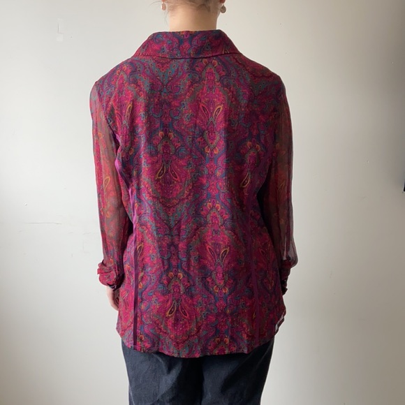 COLDWATER CREEK pink toned SILK sheer blouse LARGE - Picture 4 of 9